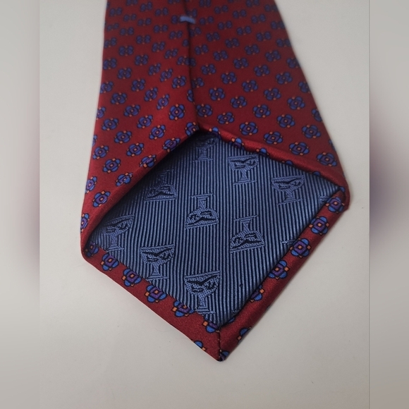 Dion Men's Neck Tie Floral Motif Red 100% Silk Handcrafted Canada Vintage HQ 59" - Picture 7 of 11